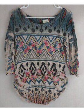 Lashes Women's Colorful Aztec Floral Shirt Size Small